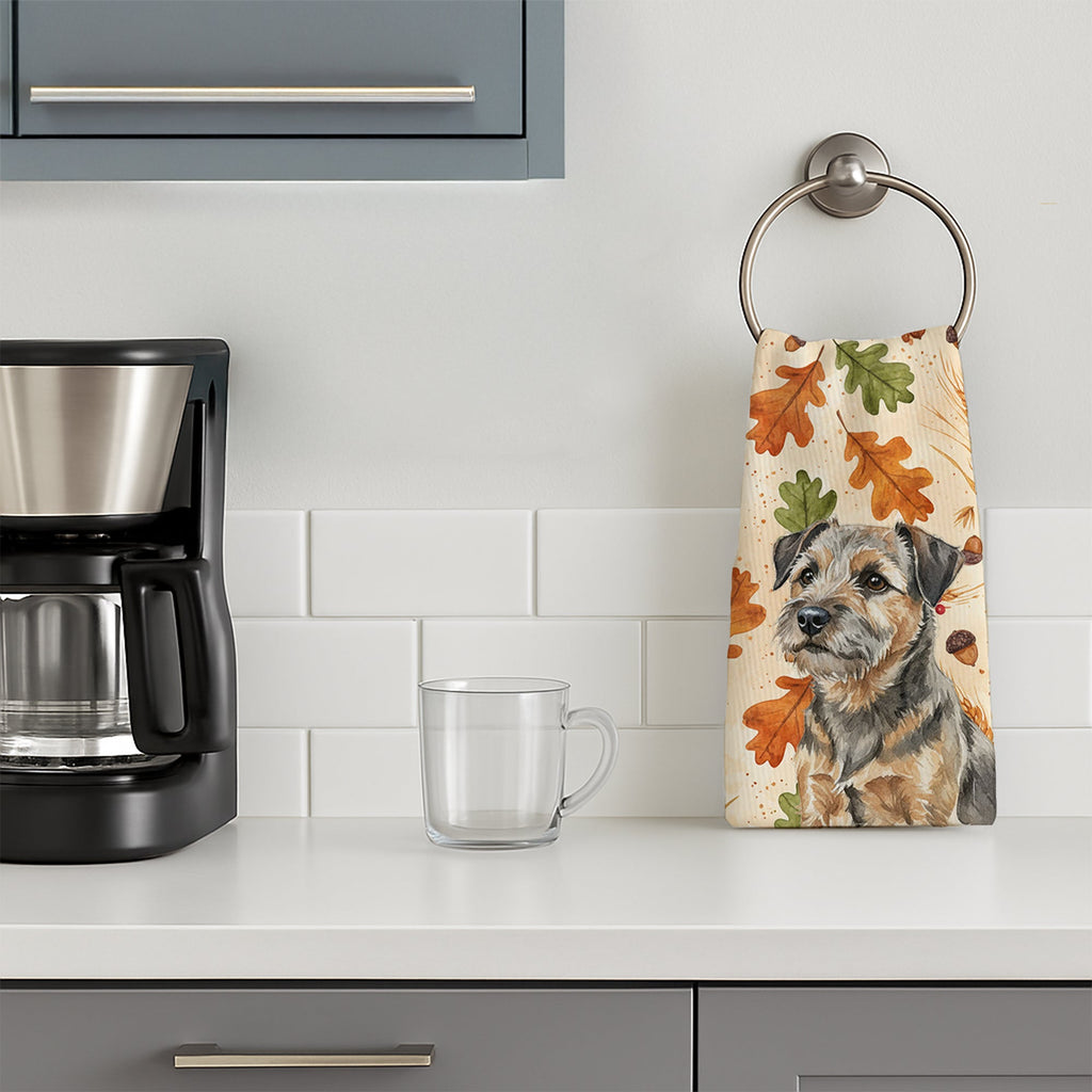 Grizzle and Tan Border Terrier Heirloom Fall Kitchen Towel Velour Plush Front and Cotton Loop Back Machine Washable