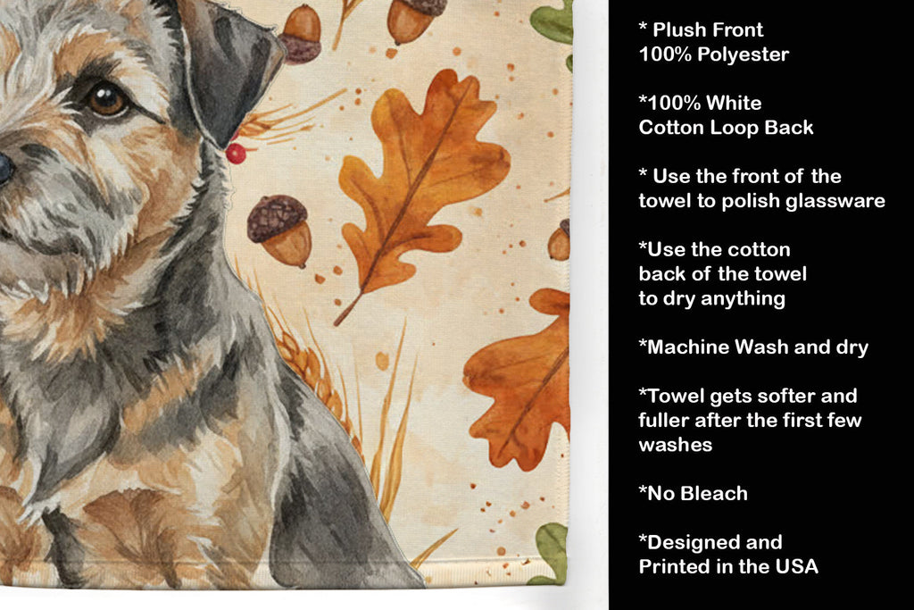 Grizzle and Tan Border Terrier Heirloom Fall Kitchen Towel Velour Plush Front and Cotton Loop Back Machine Washable