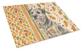 Grizzle and Tan Border Terrier Heirloom Fall Cutting Board Tempered Glass Kitchen Cutting Surface, Heat Resistant Chopping, Non-Slip Feet, Food Prep & Serving