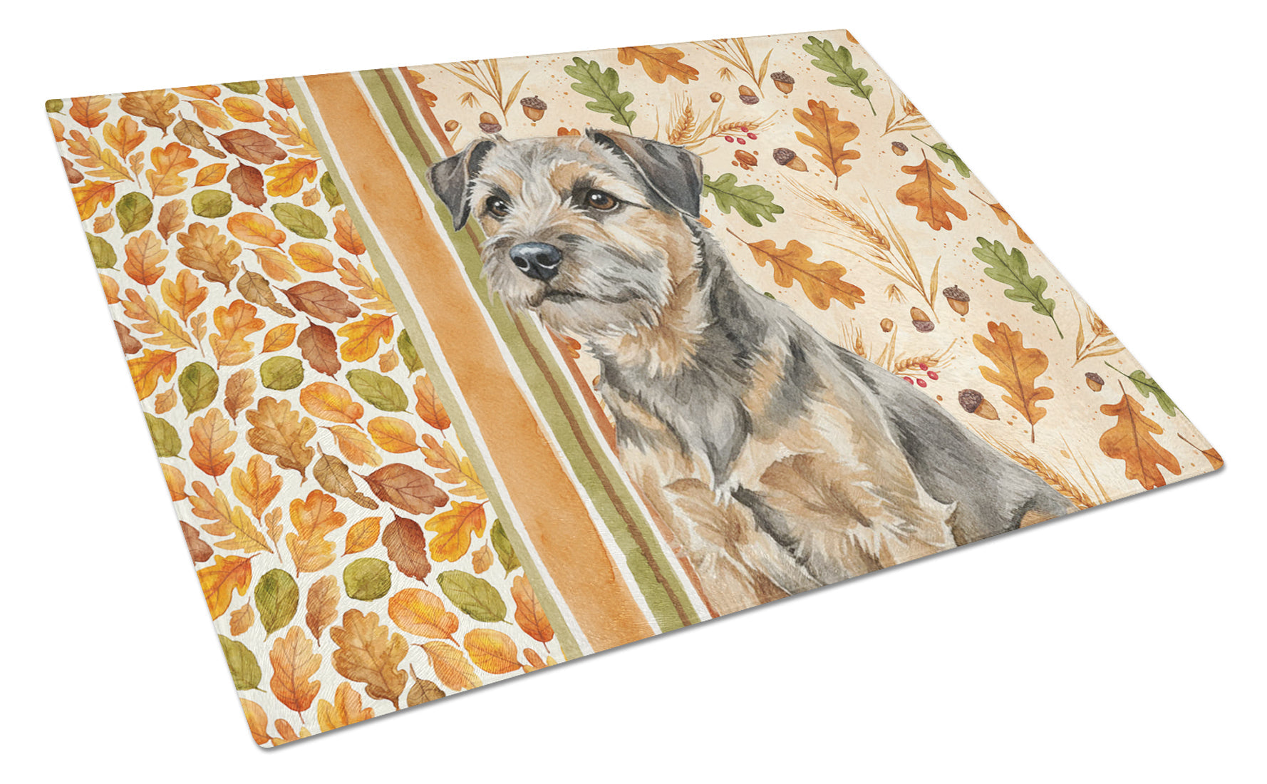 Grizzle and Tan Border Terrier Heirloom Fall Cutting Board Tempered Glass Kitchen Cutting Surface, Heat Resistant Chopping, Non-Slip Feet, Food Prep & Serving