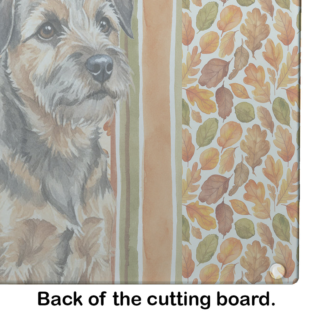 Grizzle and Tan Border Terrier Heirloom Fall Cutting Board Tempered Glass Kitchen Cutting Surface, Heat Resistant Chopping, Non-Slip Feet, Food Prep & Serving