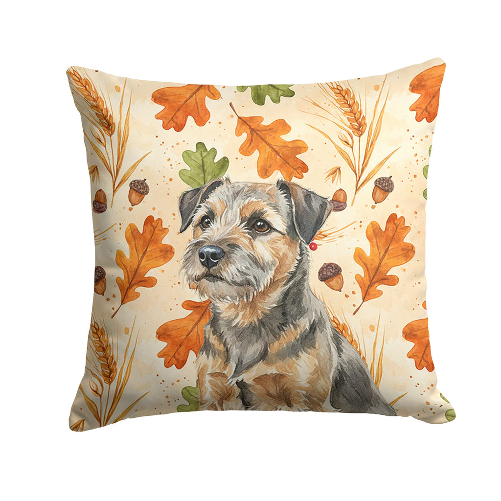 Grizzle and Tan Border Terrier Heirloom Fall Decorative Throw Pillow 14x14 Indoor Outdoor Accent Cushion, Fabric Cover with Insert for Sofa, Bed, Porch & Living Room