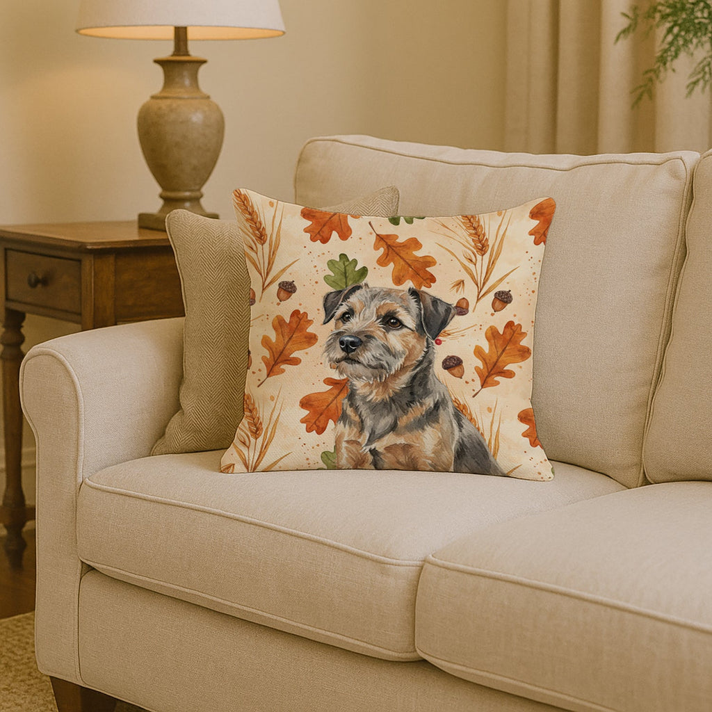 Grizzle and Tan Border Terrier Heirloom Fall Decorative Throw Pillow 14x14 Indoor Outdoor Accent Cushion, Fabric Cover with Insert for Sofa, Bed, Porch & Living Room