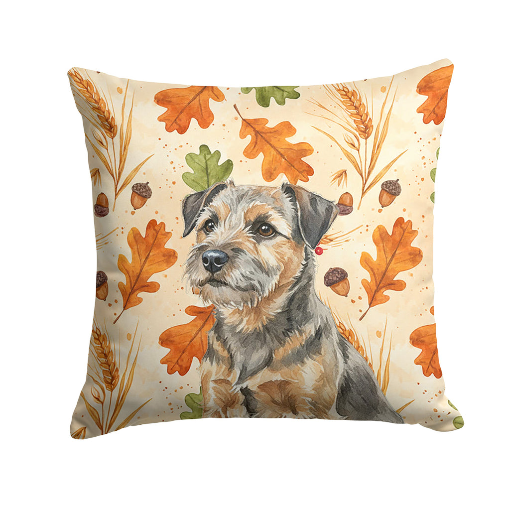 Grizzle and Tan Border Terrier Heirloom Fall Decorative Throw Pillow 18x18 Indoor Outdoor Accent Cushion, Fabric Cover with Insert for Sofa, Bed, Porch & Living Room
