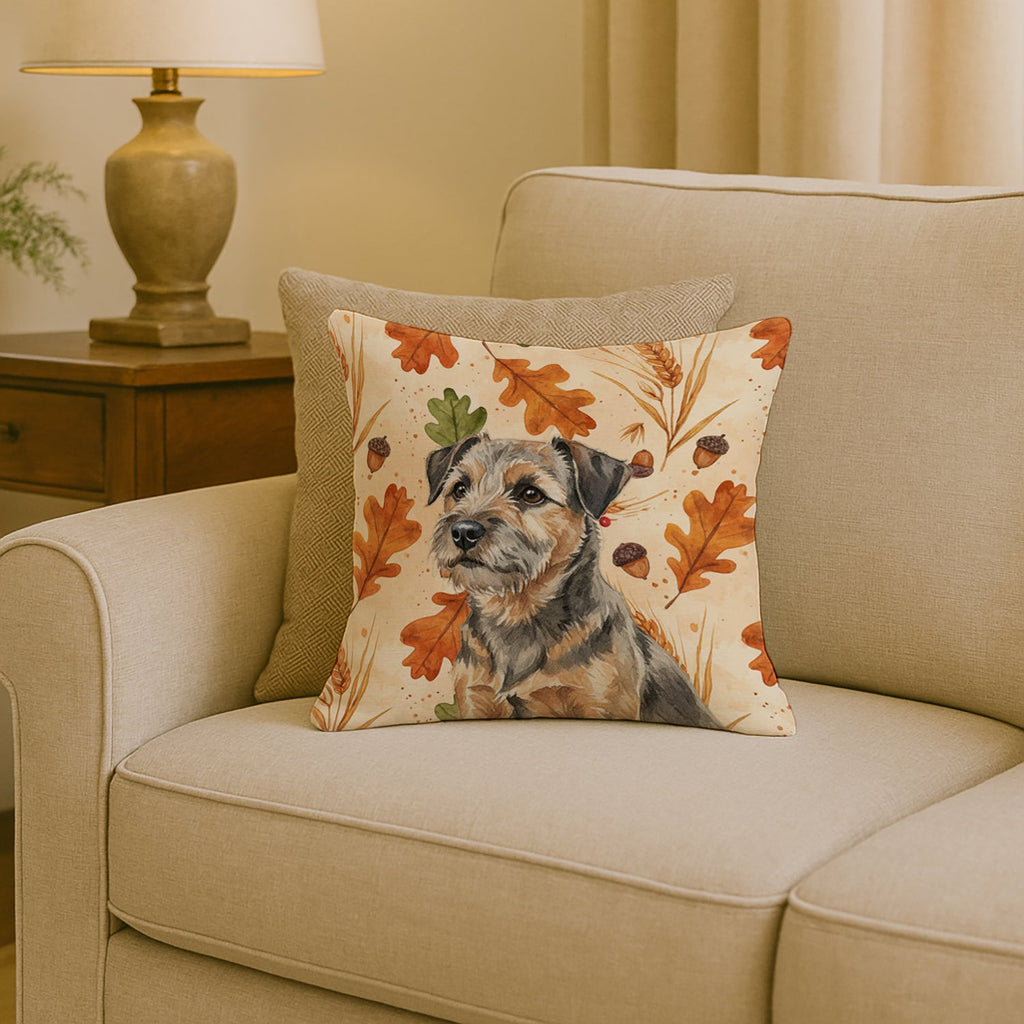 Grizzle and Tan Border Terrier Heirloom Fall Decorative Throw Pillow 18x18 Indoor Outdoor Accent Cushion, Fabric Cover with Insert for Sofa, Bed, Porch & Living Room