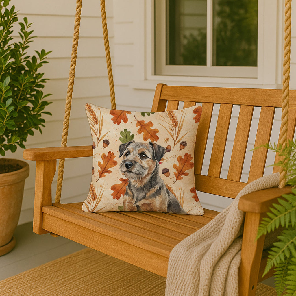 Grizzle and Tan Border Terrier Heirloom Fall Decorative Throw Pillow 18x18 Indoor Outdoor Accent Cushion, Fabric Cover with Insert for Sofa, Bed, Porch & Living Room