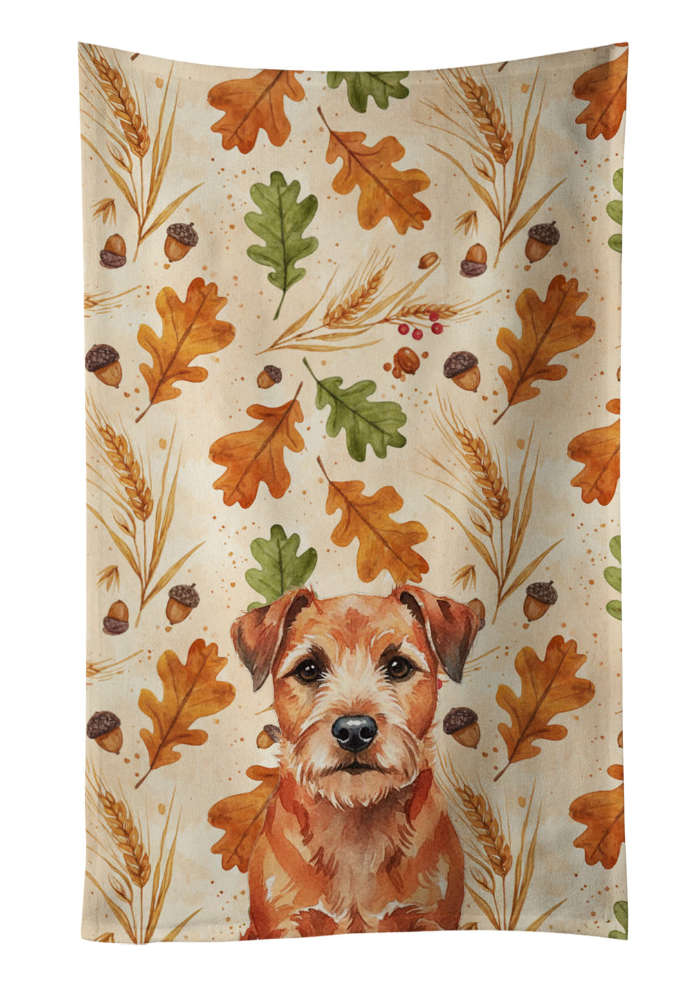 Red Border Terrier Heirloom Fall Kitchen Towel Velour Plush Front and Cotton Loop Back Machine Washable