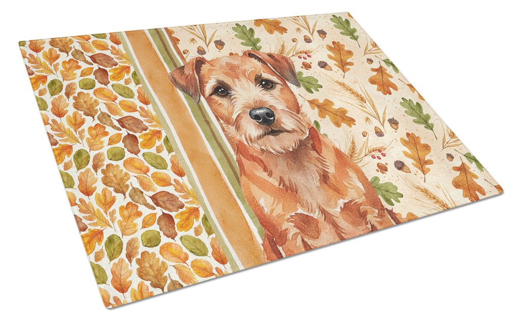 Red Border Terrier Heirloom Fall Cutting Board Tempered Glass Kitchen Cutting Surface, Heat Resistant Chopping, Non-Slip Feet, Food Prep & Serving