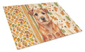Red Border Terrier Heirloom Fall Cutting Board Tempered Glass Kitchen Cutting Surface, Heat Resistant Chopping, Non-Slip Feet, Food Prep & Serving
