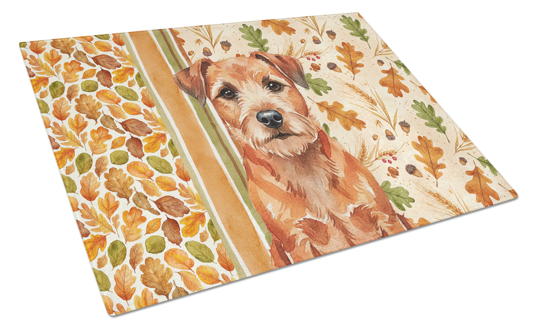 Red Border Terrier Heirloom Fall Cutting Board Tempered Glass Kitchen Cutting Surface, Heat Resistant Chopping, Non-Slip Feet, Food Prep & Serving