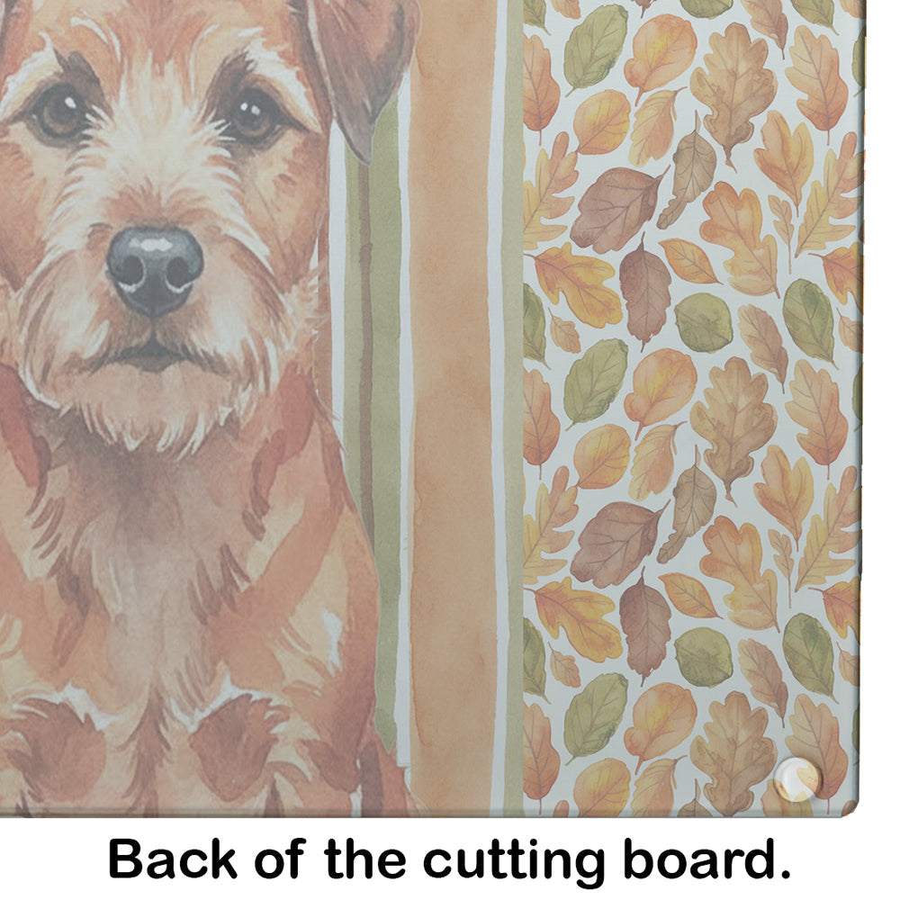 Red Border Terrier Heirloom Fall Cutting Board Tempered Glass Kitchen Cutting Surface, Heat Resistant Chopping, Non-Slip Feet, Food Prep & Serving