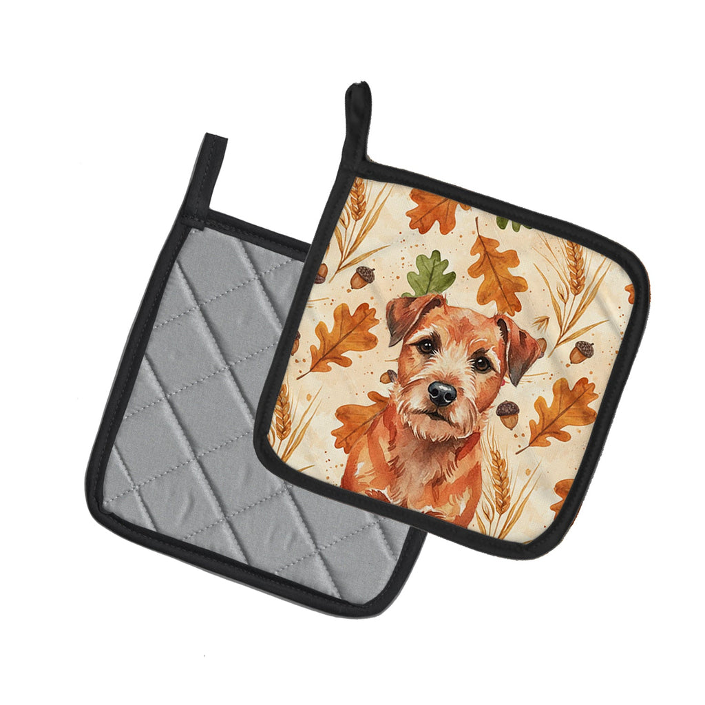 Red Border Terrier Heirloom Fall Pot Holder Set of 2 Heat Resistant Quilted Hot Pads 7.5 x 7.5 Inch, Insulated Kitchen Trivets for Cooking & Baking