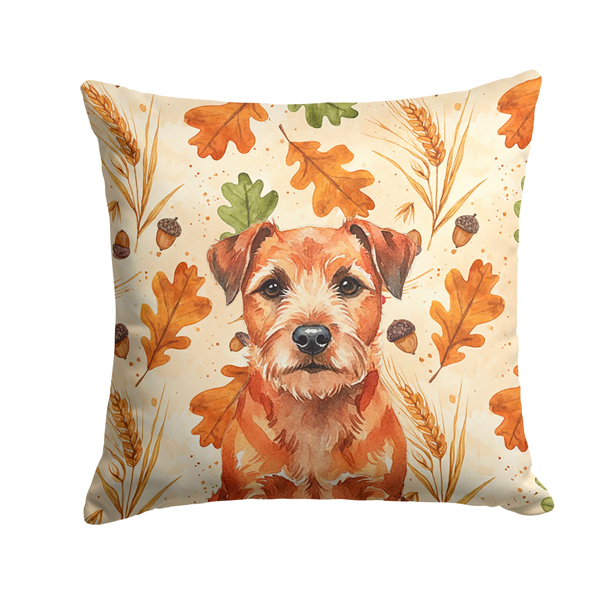 Red Border Terrier Heirloom Fall Decorative Throw Pillow 14x14 Indoor Outdoor Accent Cushion, Fabric Cover with Insert for Sofa, Bed, Porch & Living Room