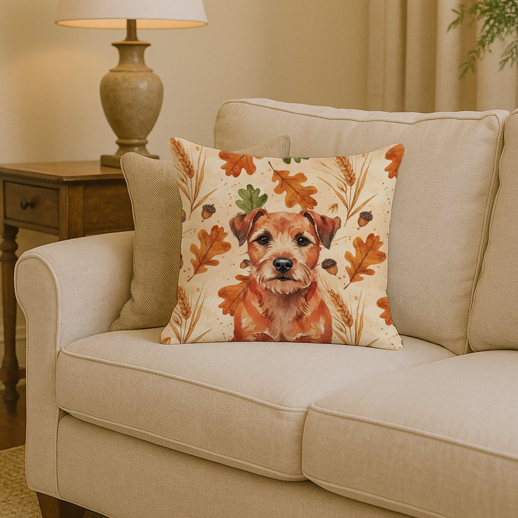 Red Border Terrier Heirloom Fall Decorative Throw Pillow 14x14 Indoor Outdoor Accent Cushion, Fabric Cover with Insert for Sofa, Bed, Porch & Living Room