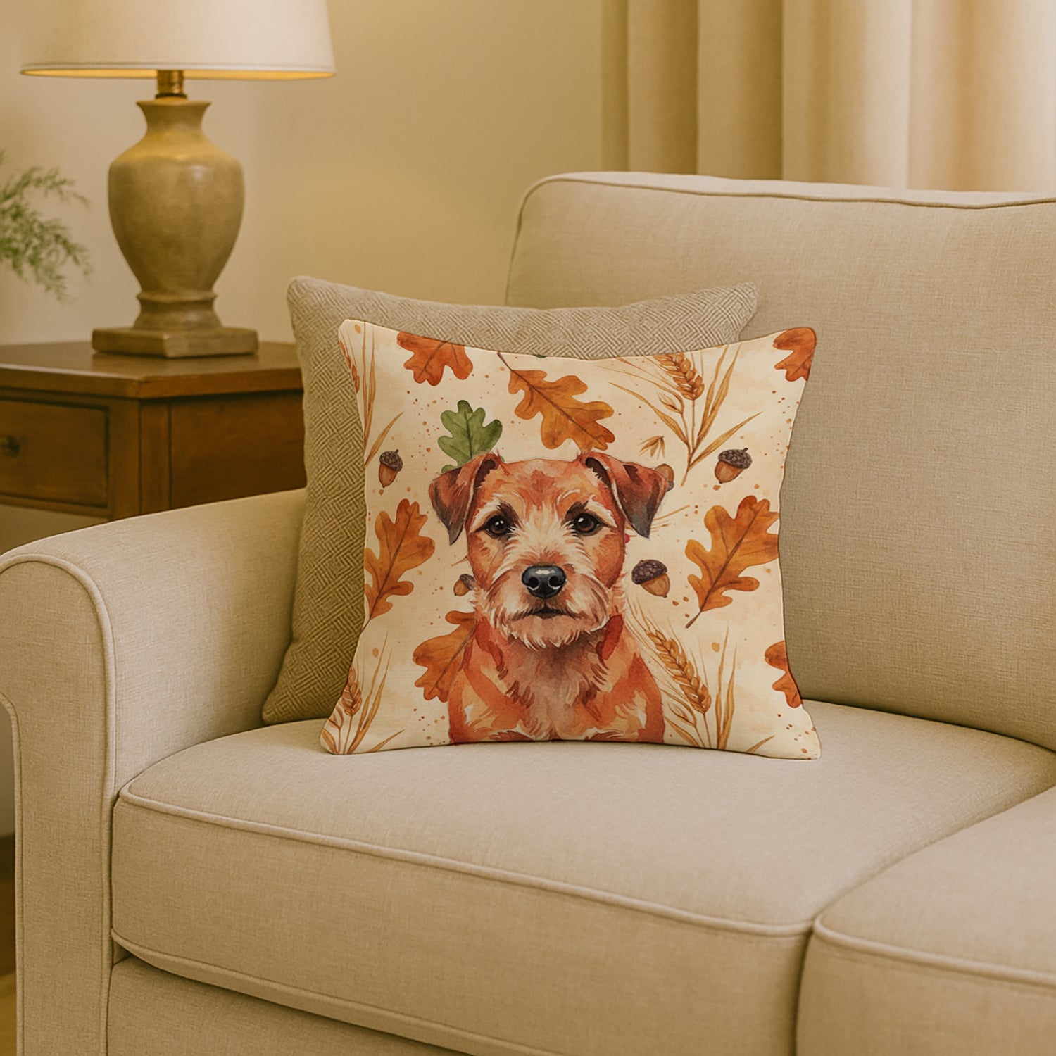 Red Border Terrier Heirloom Fall Decorative Throw Pillow 18x18 Indoor Outdoor Accent Cushion, Fabric Cover with Insert for Sofa, Bed, Porch & Living Room