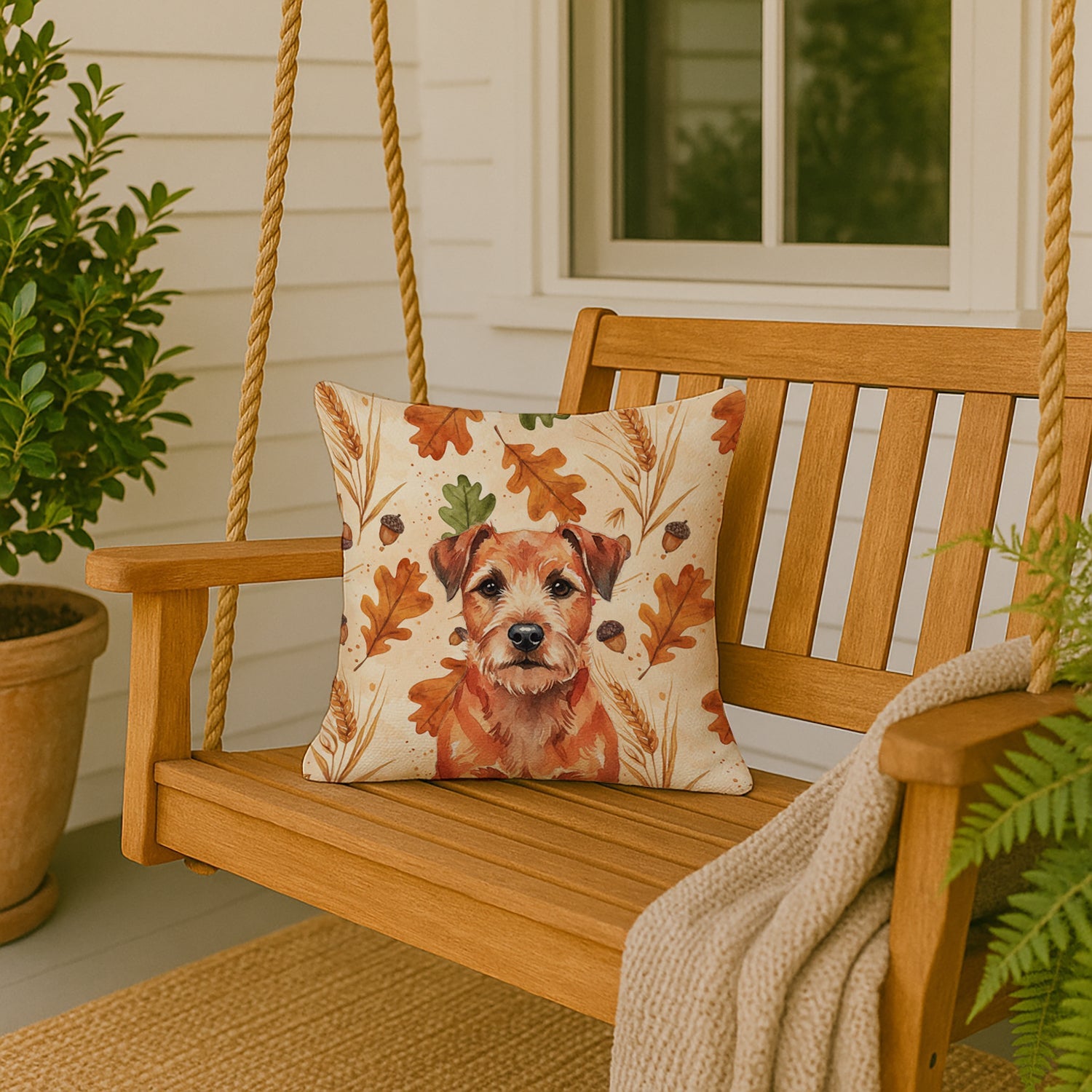 Red Border Terrier Heirloom Fall Decorative Throw Pillow 18x18 Indoor Outdoor Accent Cushion, Fabric Cover with Insert for Sofa, Bed, Porch & Living Room