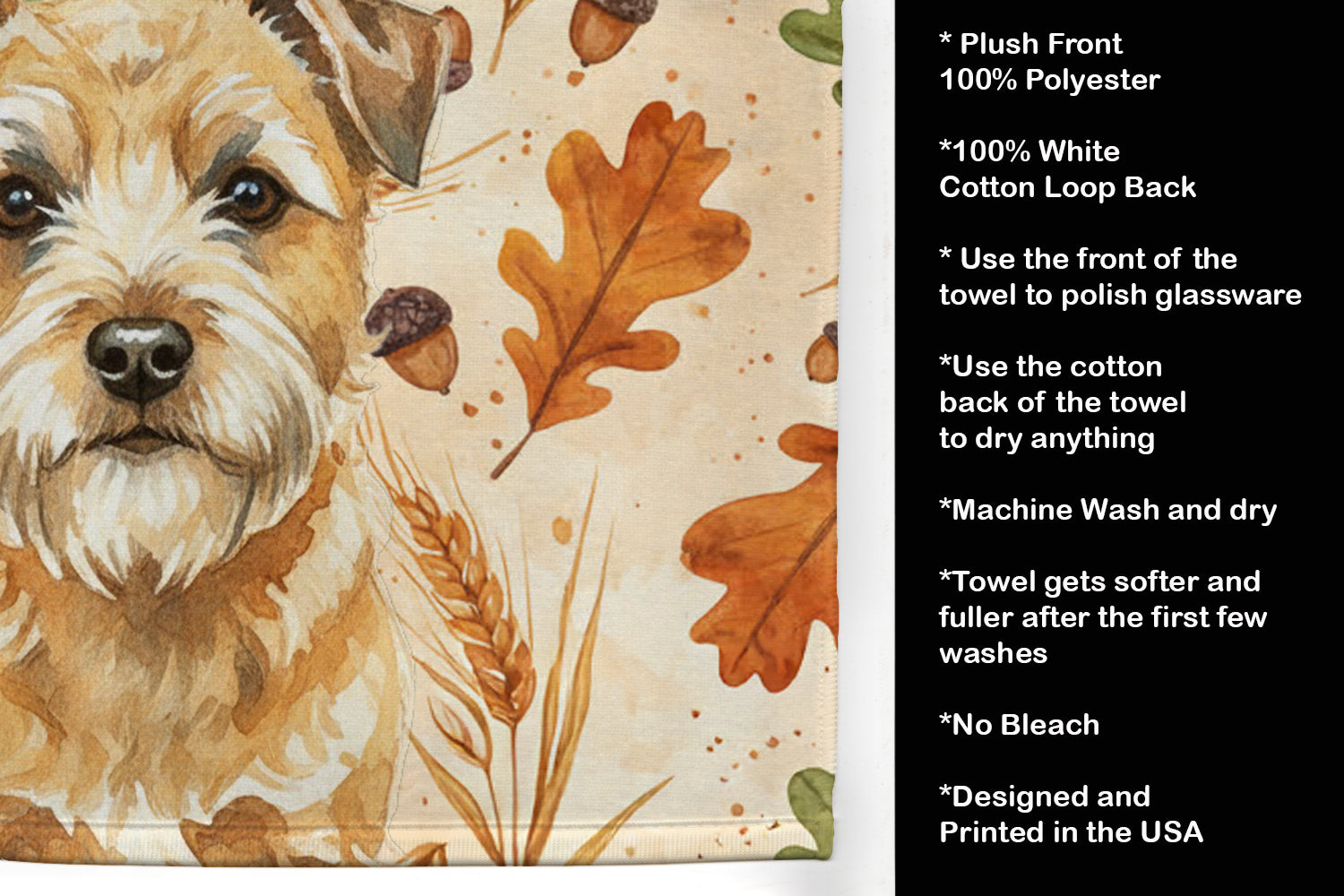 Wheaten Border Terrier Heirloom Fall Kitchen Towel Velour Plush Front and Cotton Loop Back Machine Washable