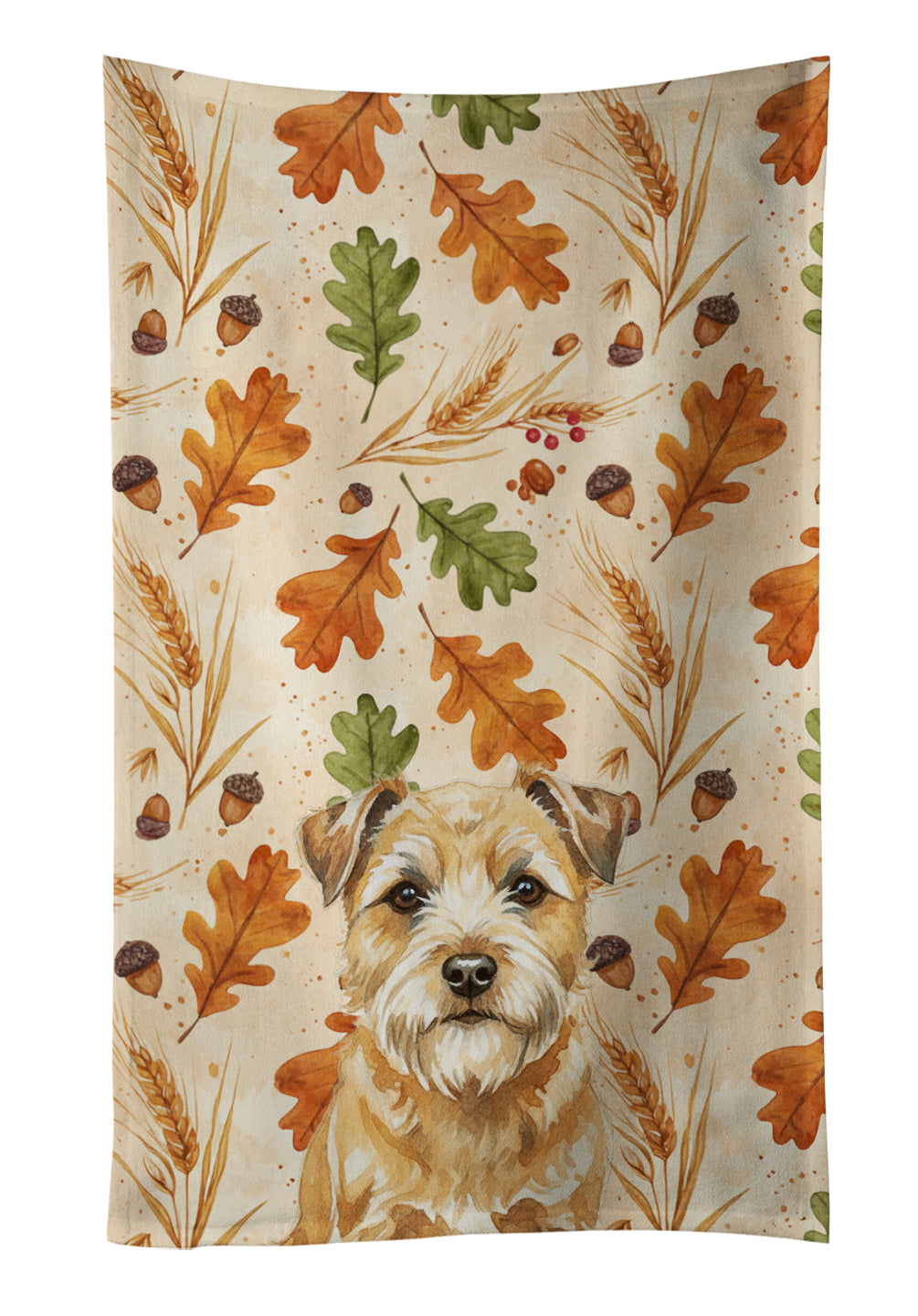 Wheaten Border Terrier Heirloom Fall Kitchen Towel Velour Plush Front and Cotton Loop Back Machine Washable