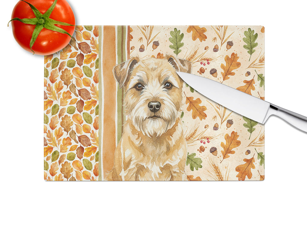 Wheaten Border Terrier Heirloom Fall Cutting Board Tempered Glass Kitchen Cutting Surface, Heat Resistant Chopping, Non-Slip Feet, Food Prep & Serving