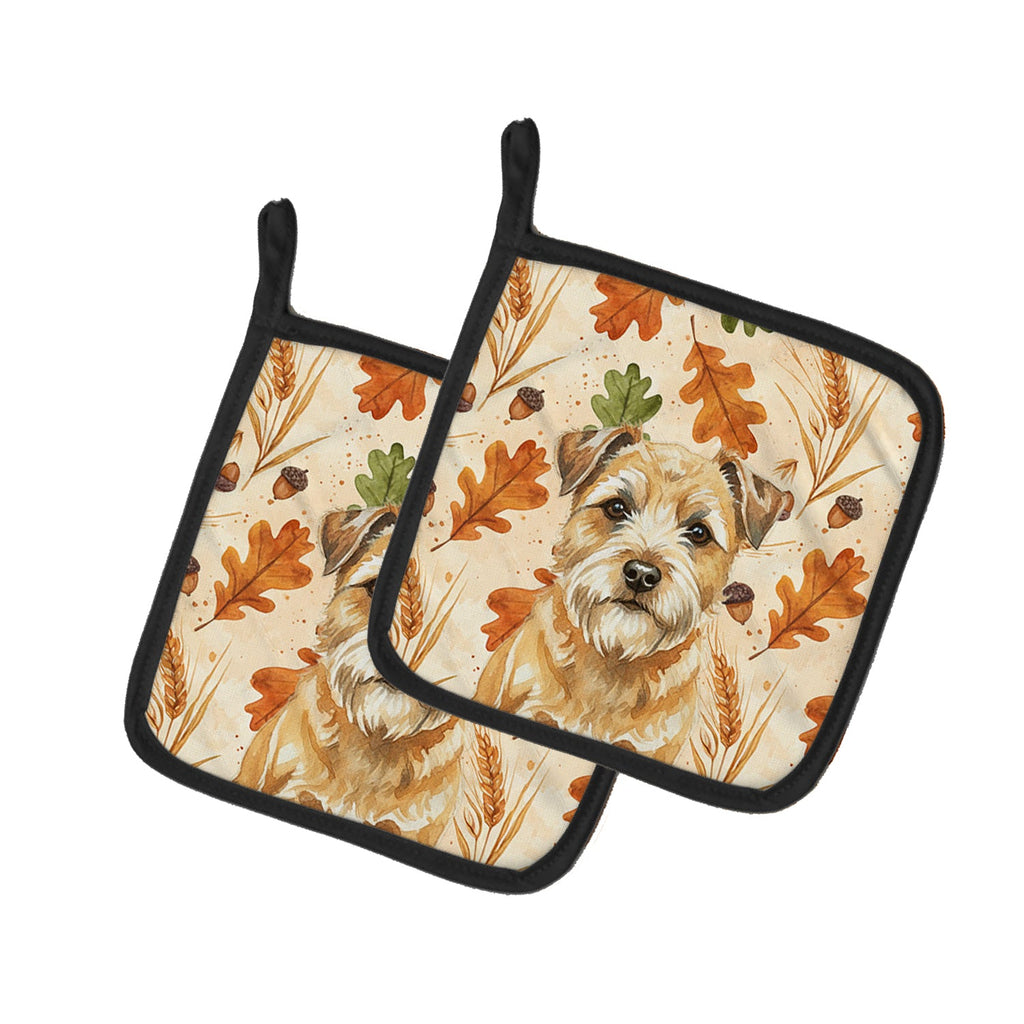 Wheaten Border Terrier Heirloom Fall Pot Holder Set of 2 Heat Resistant Quilted Hot Pads 7.5 x 7.5 Inch, Insulated Kitchen Trivets for Cooking & Baking