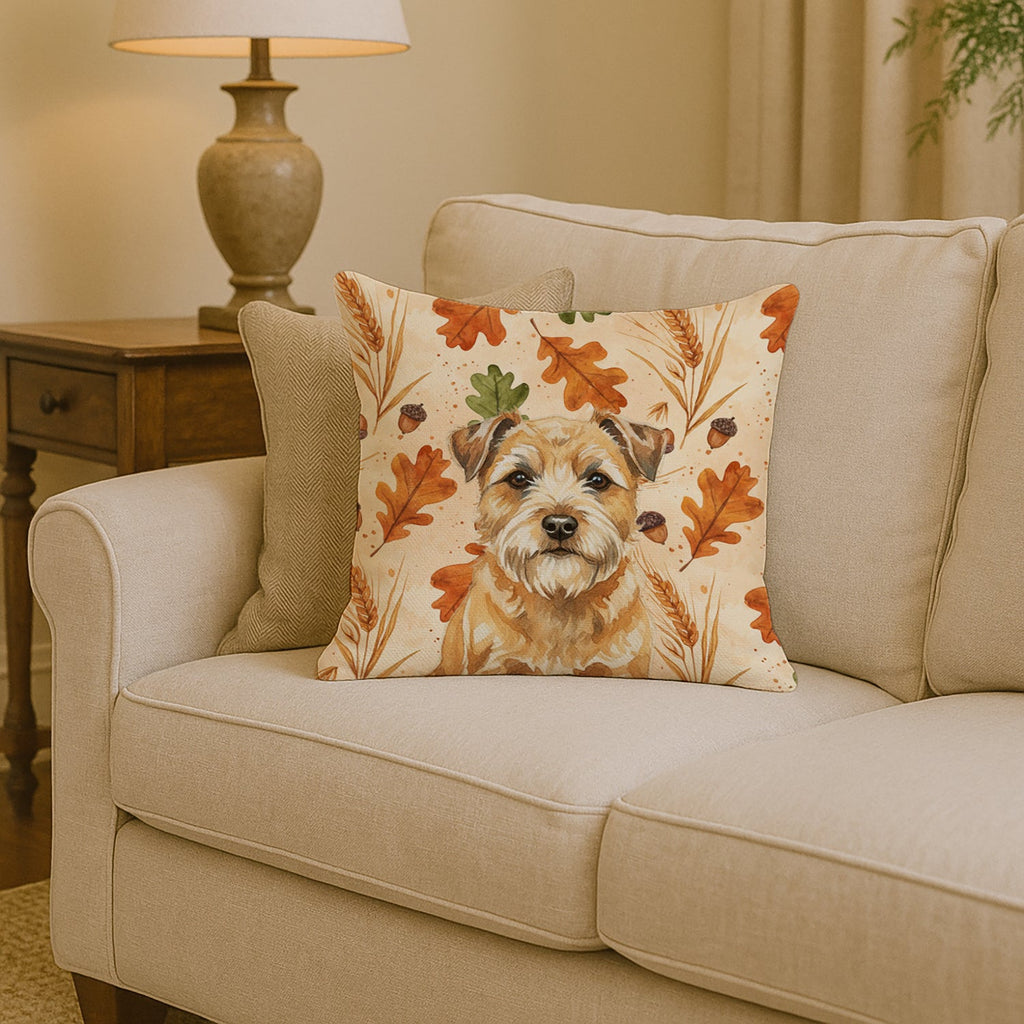 Wheaten Border Terrier Heirloom Fall Decorative Throw Pillow 14x14 Indoor Outdoor Accent Cushion, Fabric Cover with Insert for Sofa, Bed, Porch & Living Room