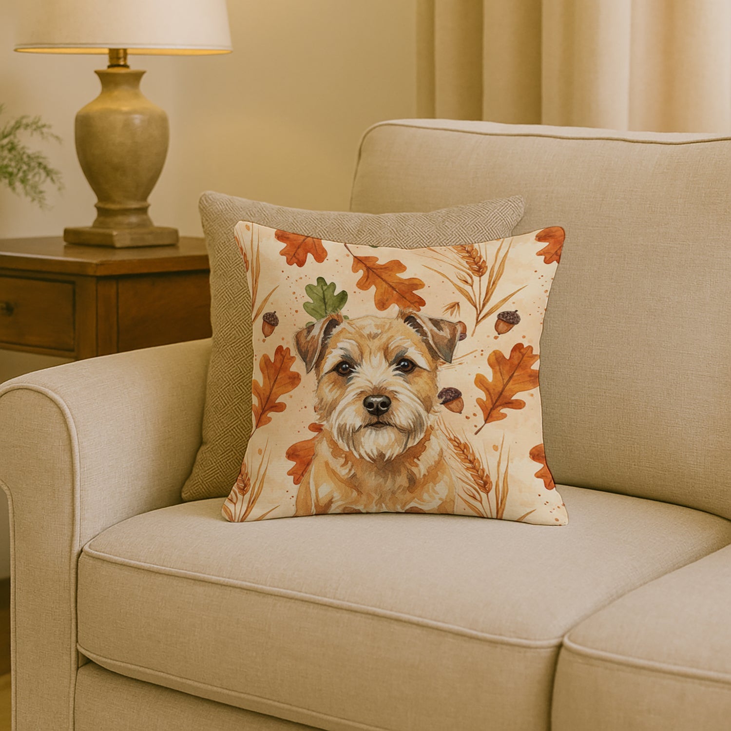 Wheaten Border Terrier Heirloom Fall Decorative Throw Pillow 18x18 Indoor Outdoor Accent Cushion, Fabric Cover with Insert for Sofa, Bed, Porch & Living Room