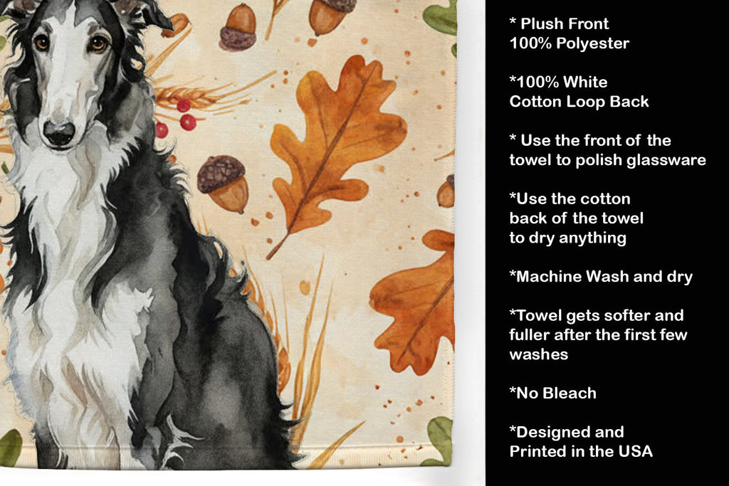 Black and White Borzoi Heirloom Fall Kitchen Towel Velour Plush Front and Cotton Loop Back Machine Washable