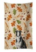 Black and White Borzoi Heirloom Fall Kitchen Towel Velour Plush Front and Cotton Loop Back Machine Washable