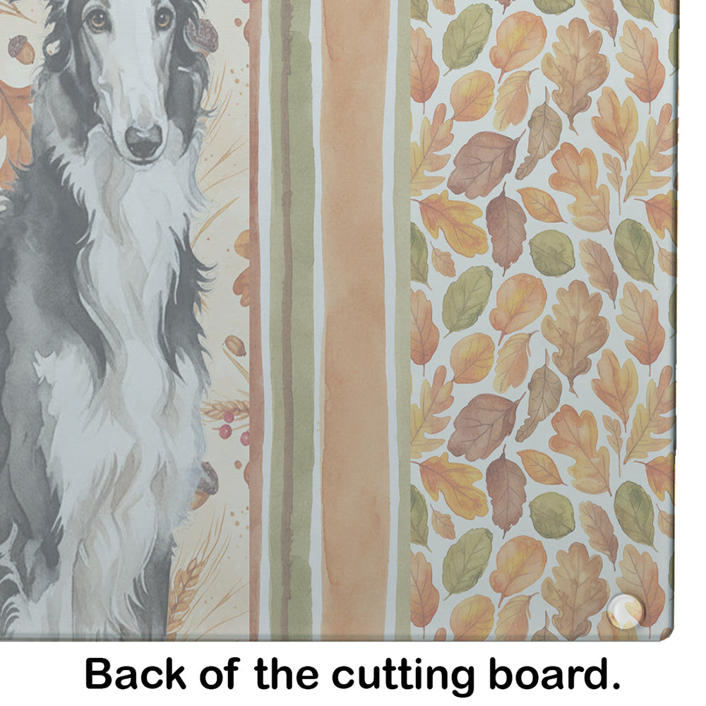 Black and White Borzoi Heirloom Fall Cutting Board Tempered Glass Kitchen Cutting Surface, Heat Resistant Chopping, Non-Slip Feet, Food Prep & Serving