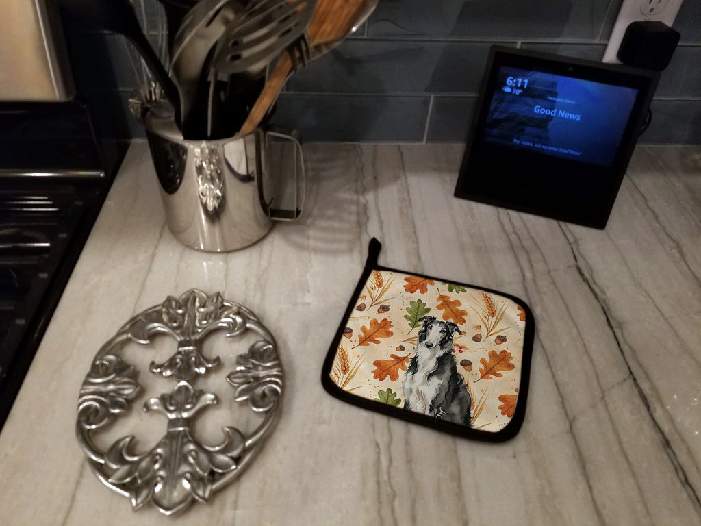 Black and White Borzoi Heirloom Fall Pot Holder Set of 2 Heat Resistant Quilted Hot Pads 7.5 x 7.5 Inch, Insulated Kitchen Trivets for Cooking & Baking