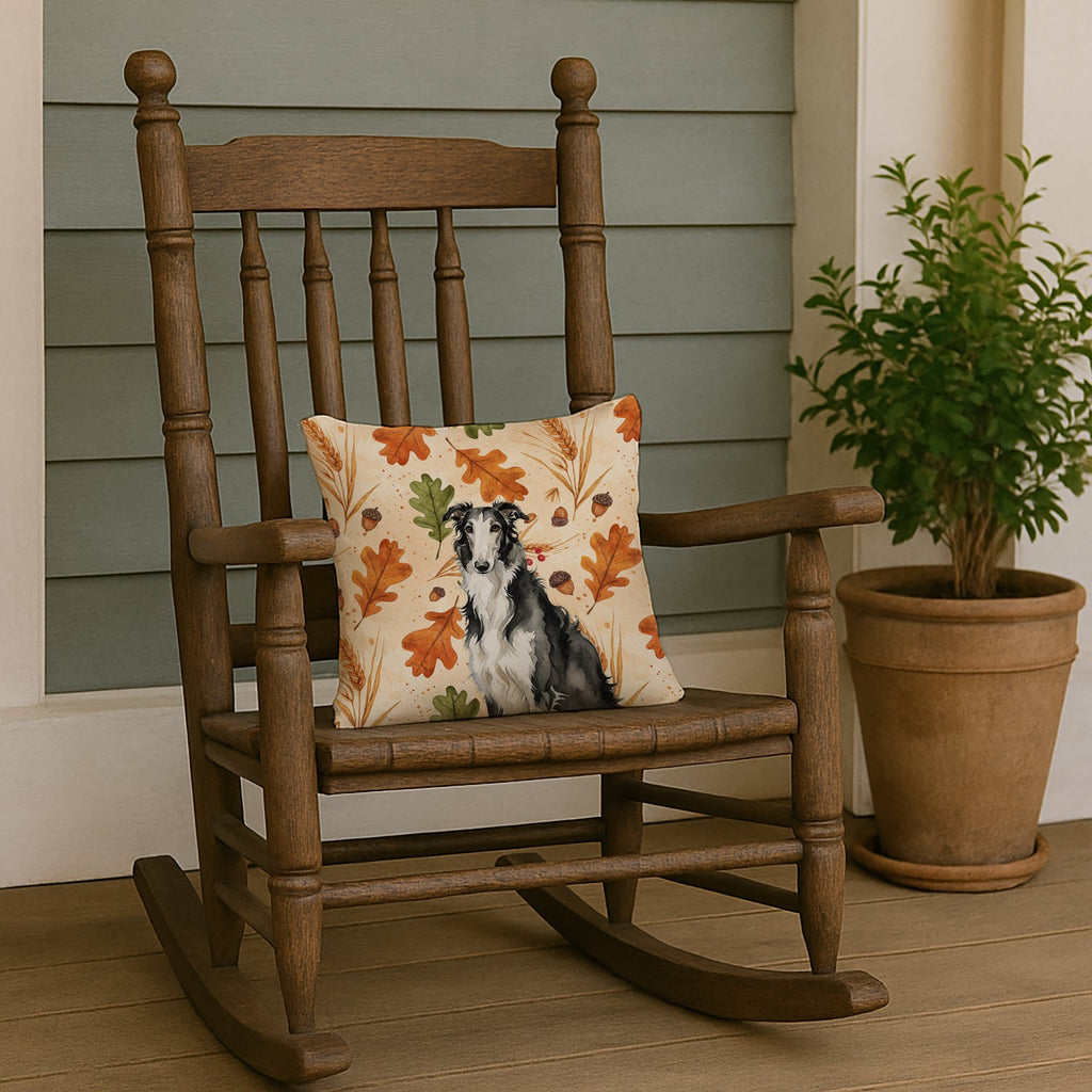 Black and White Borzoi Heirloom Fall Decorative Throw Pillow 14x14 Indoor Outdoor Accent Cushion, Fabric Cover with Insert for Sofa, Bed, Porch & Living Room