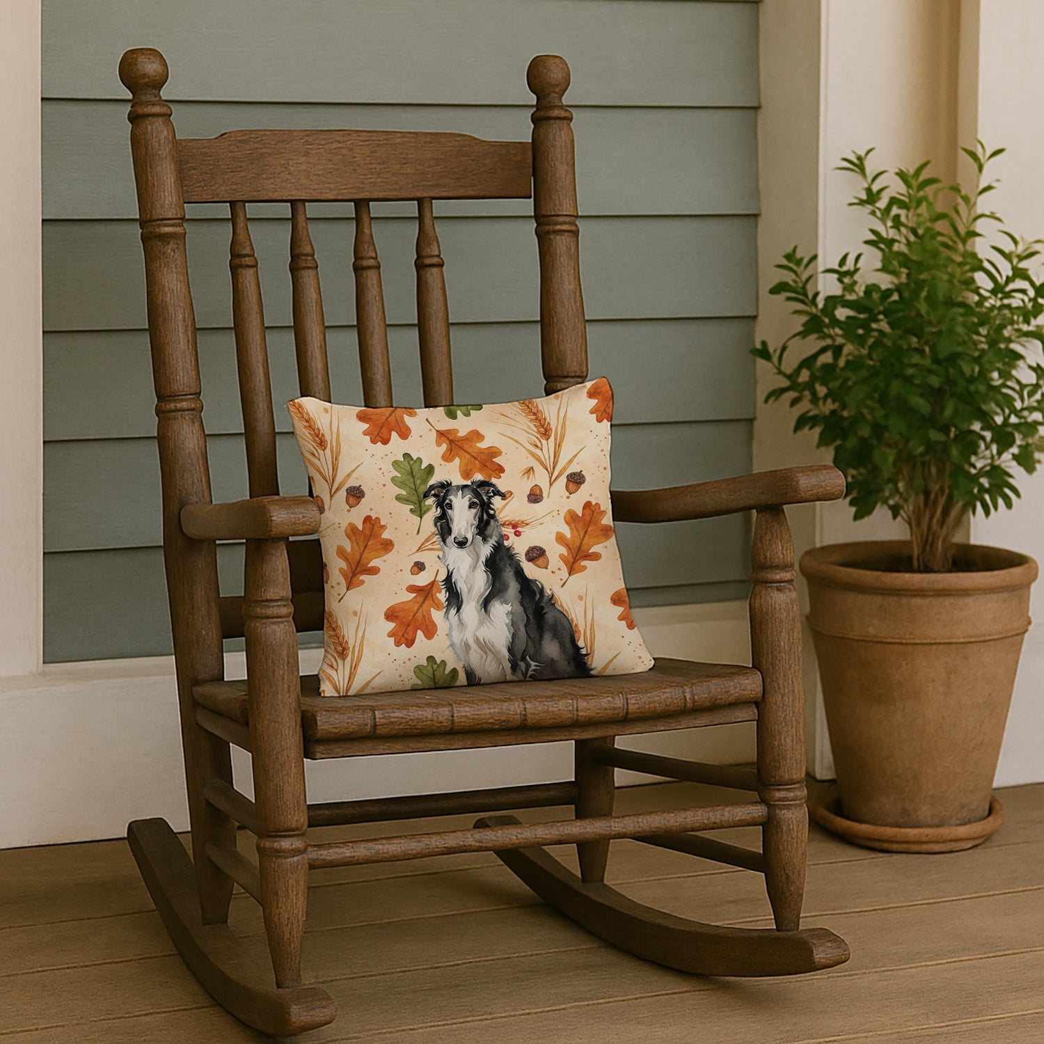 Black and White Borzoi Heirloom Fall Decorative Throw Pillow 14x14 Indoor Outdoor Accent Cushion, Fabric Cover with Insert for Sofa, Bed, Porch & Living Room