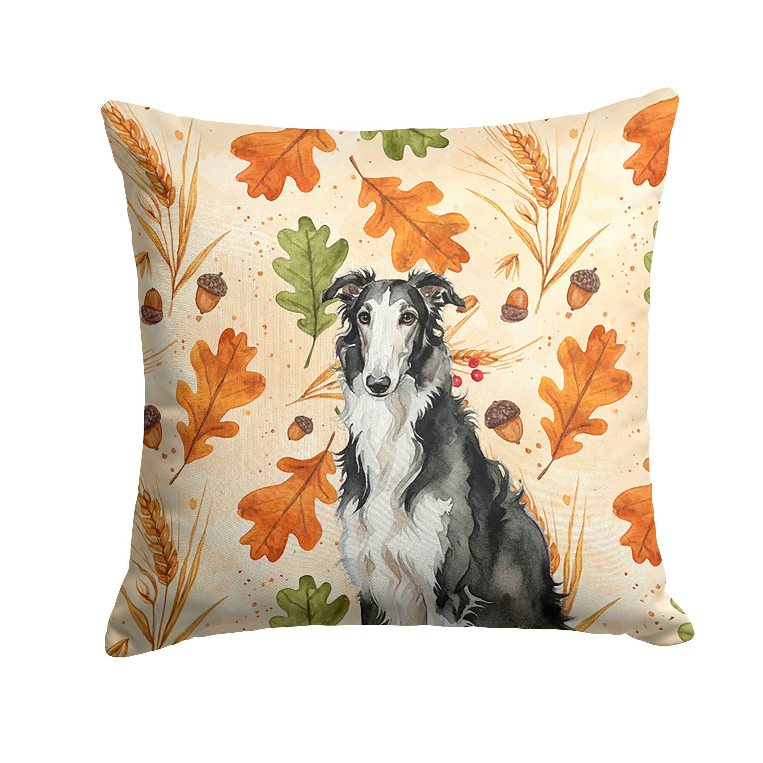Black and White Borzoi Heirloom Fall Decorative Throw Pillow 18x18 Indoor Outdoor Accent Cushion, Fabric Cover with Insert for Sofa, Bed, Porch & Living Room