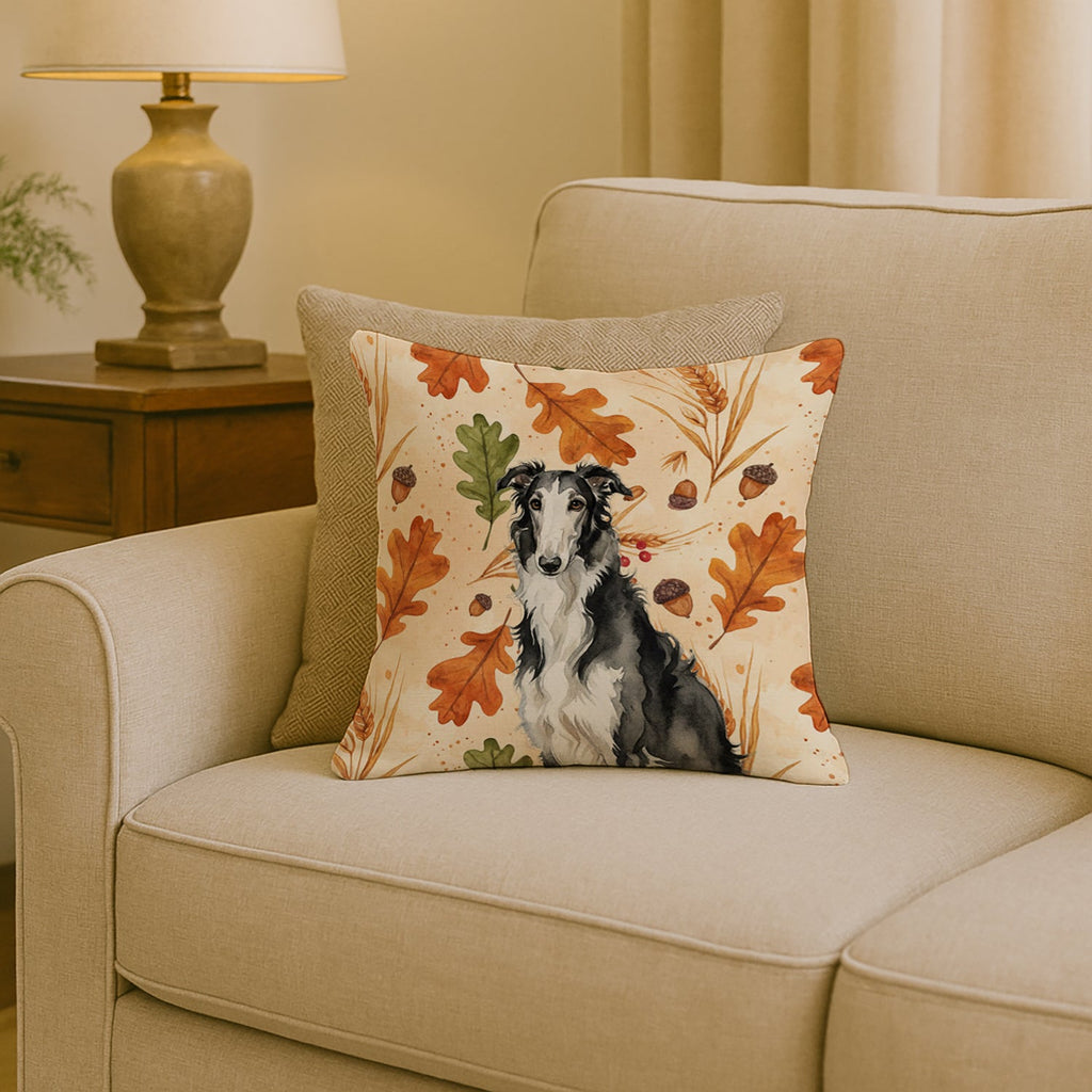 Black and White Borzoi Heirloom Fall Decorative Throw Pillow 18x18 Indoor Outdoor Accent Cushion, Fabric Cover with Insert for Sofa, Bed, Porch & Living Room