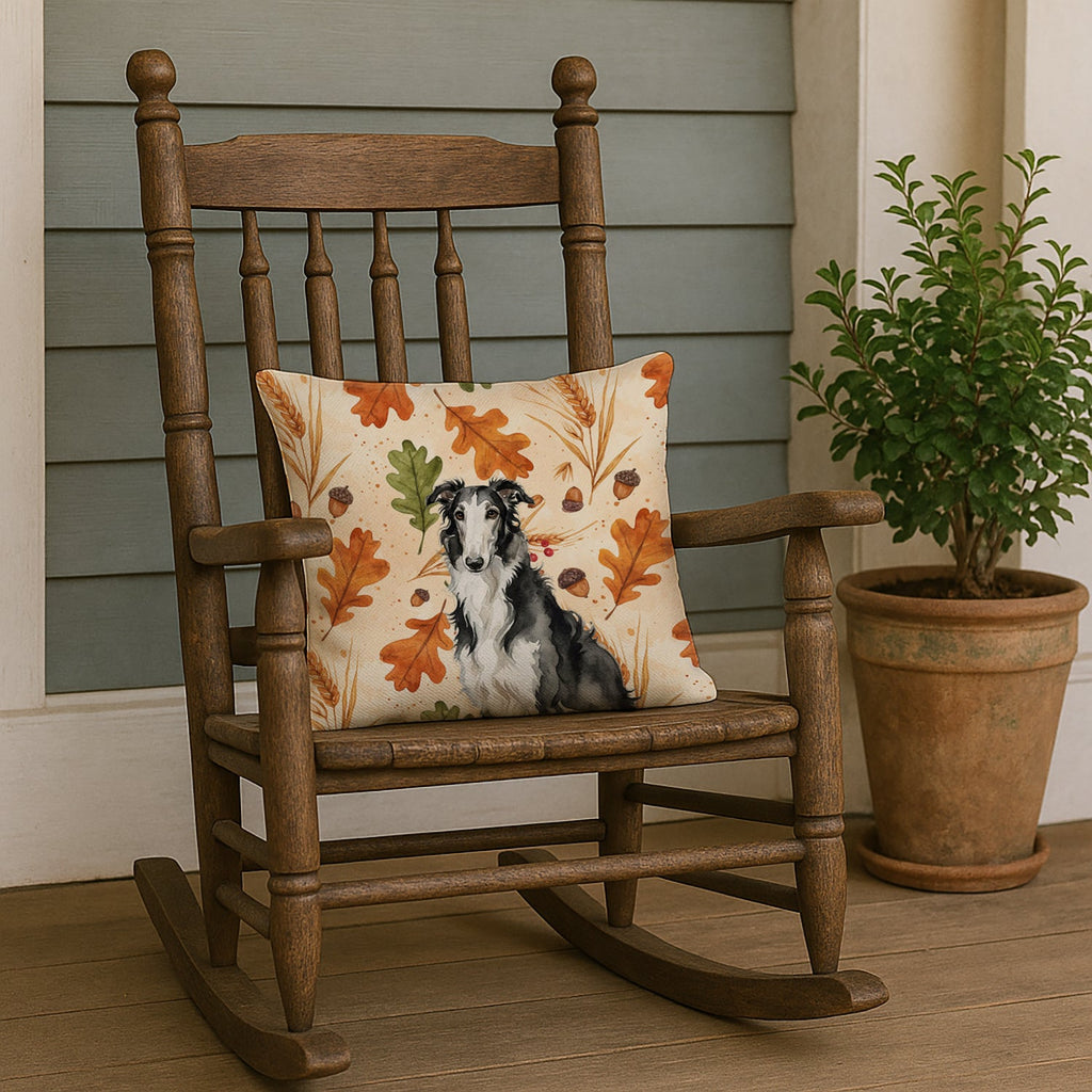 Black and White Borzoi Heirloom Fall Decorative Throw Pillow 18x18 Indoor Outdoor Accent Cushion, Fabric Cover with Insert for Sofa, Bed, Porch & Living Room