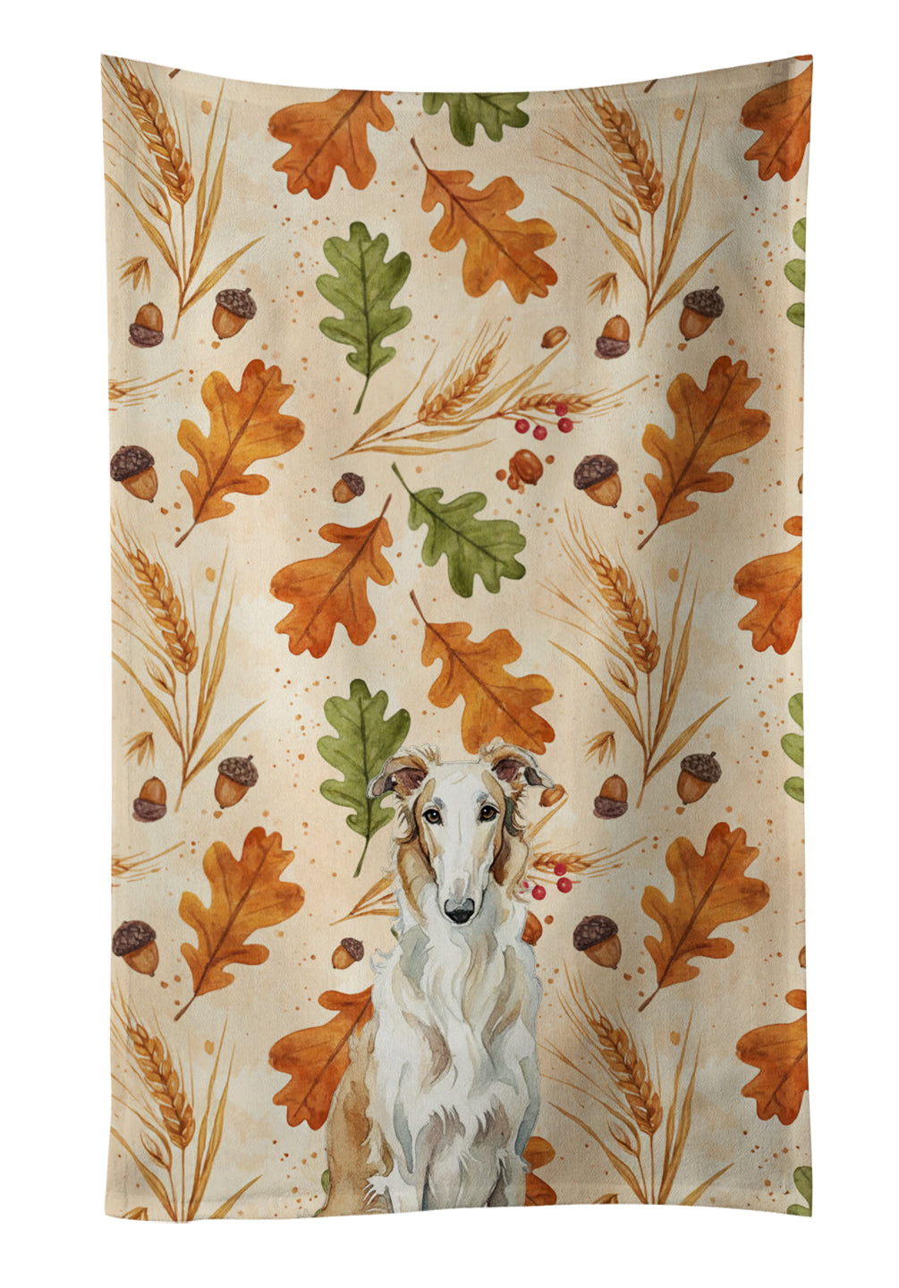Borzoi Heirloom Fall Kitchen Towel Velour Plush Front and Cotton Loop Back Machine Washable