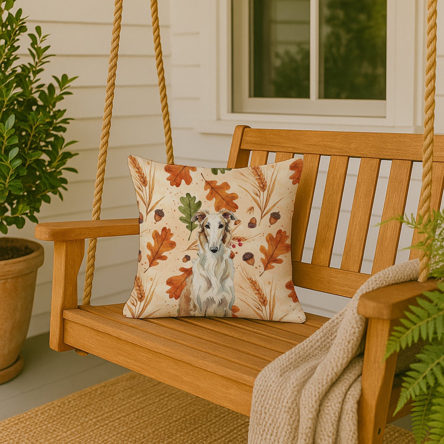Borzoi Heirloom Fall Decorative Throw Pillow 18x18 Indoor Outdoor Accent Cushion, Fabric Cover with Insert for Sofa, Bed, Porch & Living Room