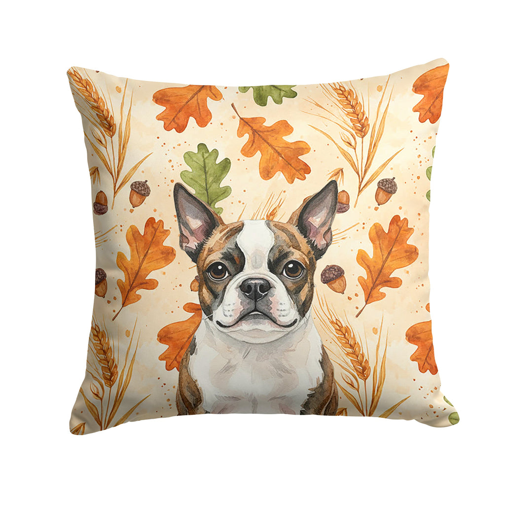 Brindle Boston Terrier Heirloom Fall Decorative Throw Pillow 18x18 Indoor Outdoor Accent Cushion, Fabric Cover with Insert for Sofa, Bed, Porch & Living Room