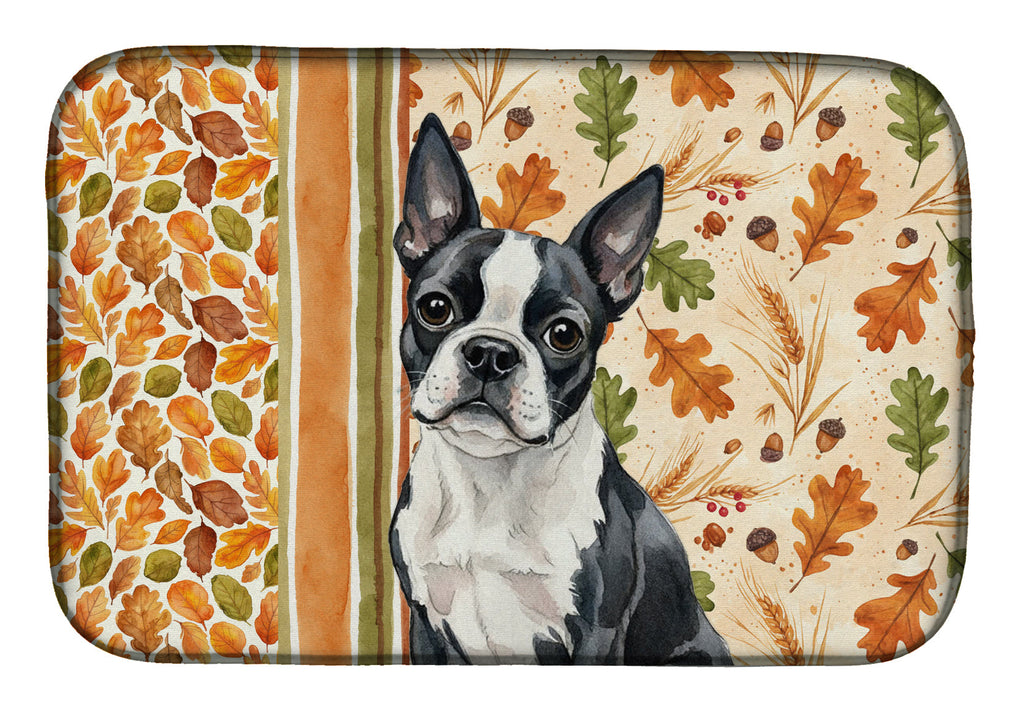 Boston Terrier Heirloom Fall Dish Drying Mat Absorbent Dish Drying Mat Pad for Kitchen Counter Dish Drainer Mat for Countertop, 14 x 21", Multicolor