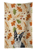 Boston Terrier Heirloom Fall Kitchen Towel Velour Plush Front and Cotton Loop Back Machine Washable