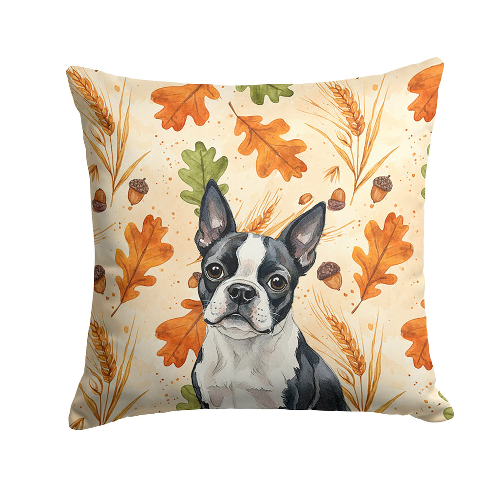 Boston Terrier Heirloom Fall Decorative Throw Pillow 14x14 Indoor Outdoor Accent Cushion, Fabric Cover with Insert for Sofa, Bed, Porch & Living Room