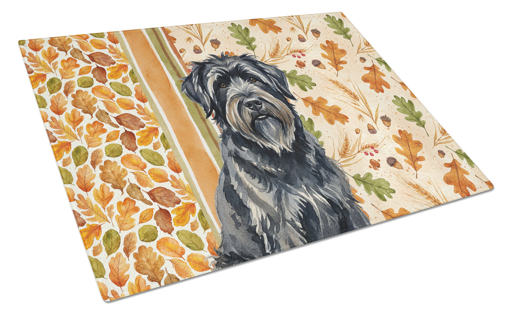 Bouvier des Flandres Heirloom Fall Cutting Board Tempered Glass Kitchen Cutting Surface, Heat Resistant Chopping, Non-Slip Feet, Food Prep & Serving