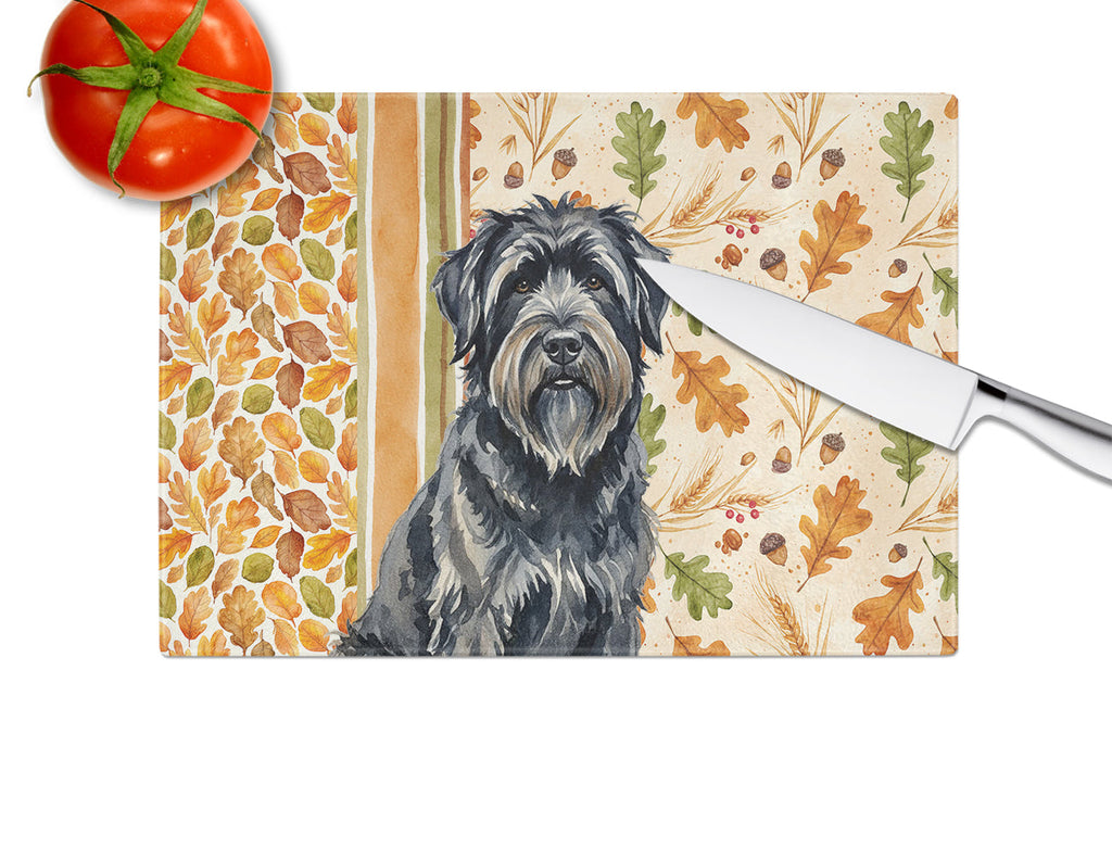Bouvier des Flandres Heirloom Fall Cutting Board Tempered Glass Kitchen Cutting Surface, Heat Resistant Chopping, Non-Slip Feet, Food Prep & Serving