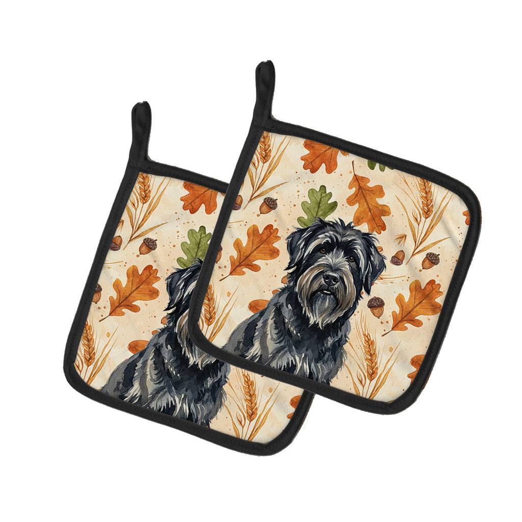 Bouvier des Flandres Heirloom Fall Pot Holder Set of 2 Heat Resistant Quilted Hot Pads 7.5 x 7.5 Inch, Insulated Kitchen Trivets for Cooking & Baking