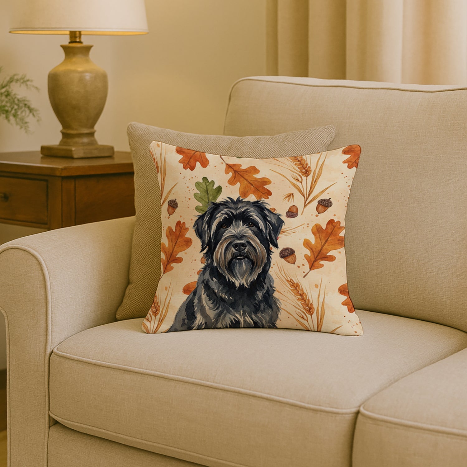 Bouvier des Flandres Heirloom Fall Decorative Throw Pillow 18x18 Indoor Outdoor Accent Cushion, Fabric Cover with Insert for Sofa, Bed, Porch & Living Room