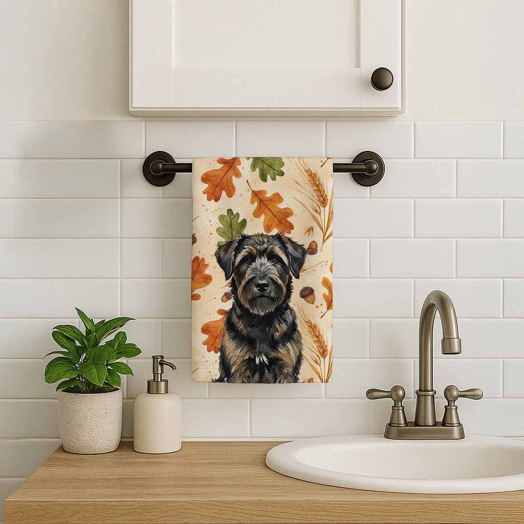 Brindle Bouvier des Flandres Heirloom Fall Kitchen Towel Velour Plush Front and Cotton Loop Back Machine Washable