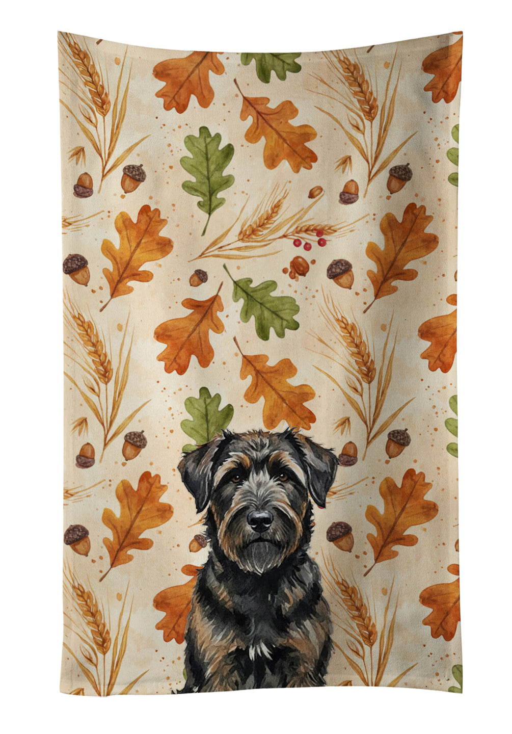 Brindle Bouvier des Flandres Heirloom Fall Kitchen Towel Velour Plush Front and Cotton Loop Back Machine Washable