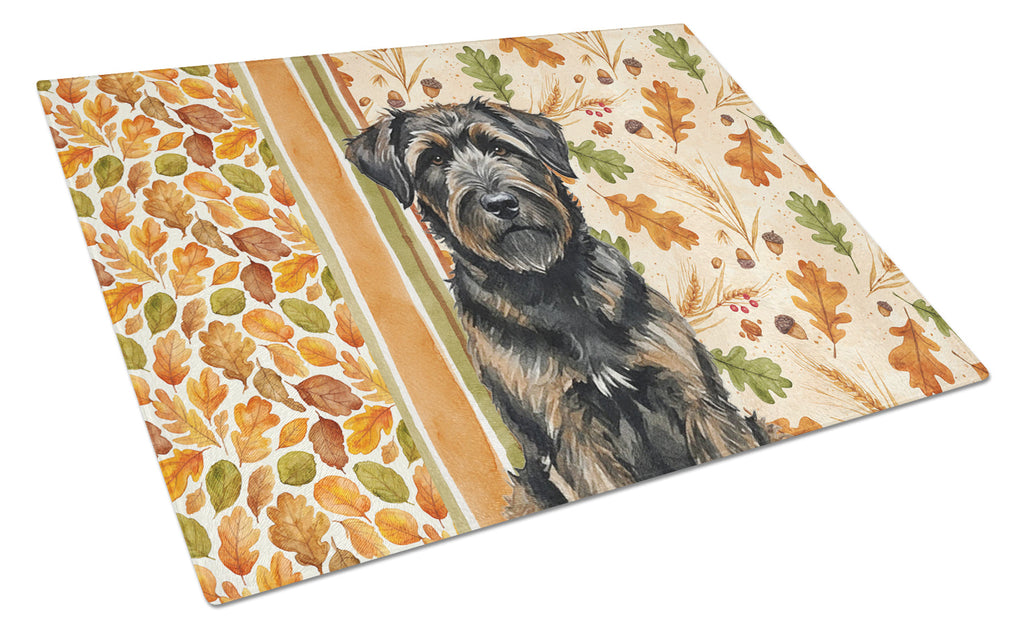 Brindle Bouvier des Flandres Heirloom Fall Cutting Board Tempered Glass Kitchen Cutting Surface, Heat Resistant Chopping, Non-Slip Feet, Food Prep & Serving