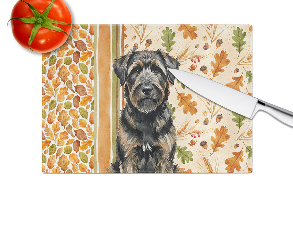 Brindle Bouvier des Flandres Heirloom Fall Cutting Board Tempered Glass Kitchen Cutting Surface, Heat Resistant Chopping, Non-Slip Feet, Food Prep & Serving