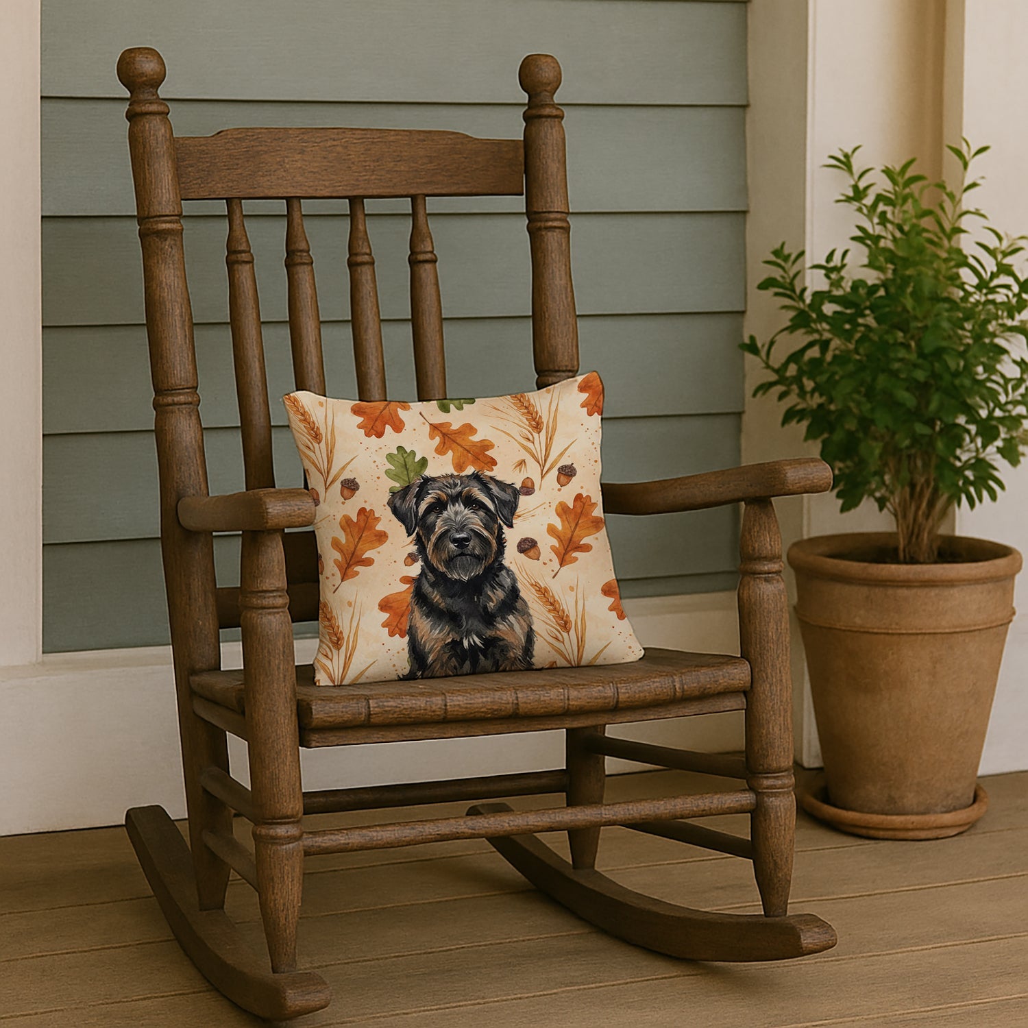 Brindle Bouvier des Flandres Heirloom Fall Decorative Throw Pillow 14x14 Indoor Outdoor Accent Cushion, Fabric Cover with Insert for Sofa, Bed, Porch & Living Room